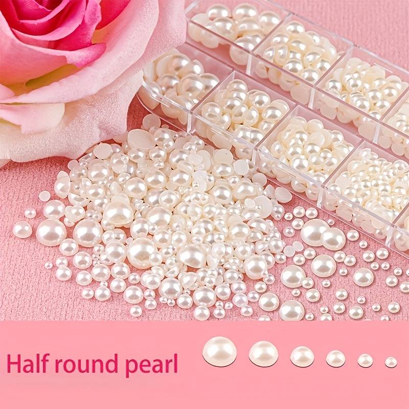 White/beige Flatback Nail Pearls Nail Art Decoration half - Temu